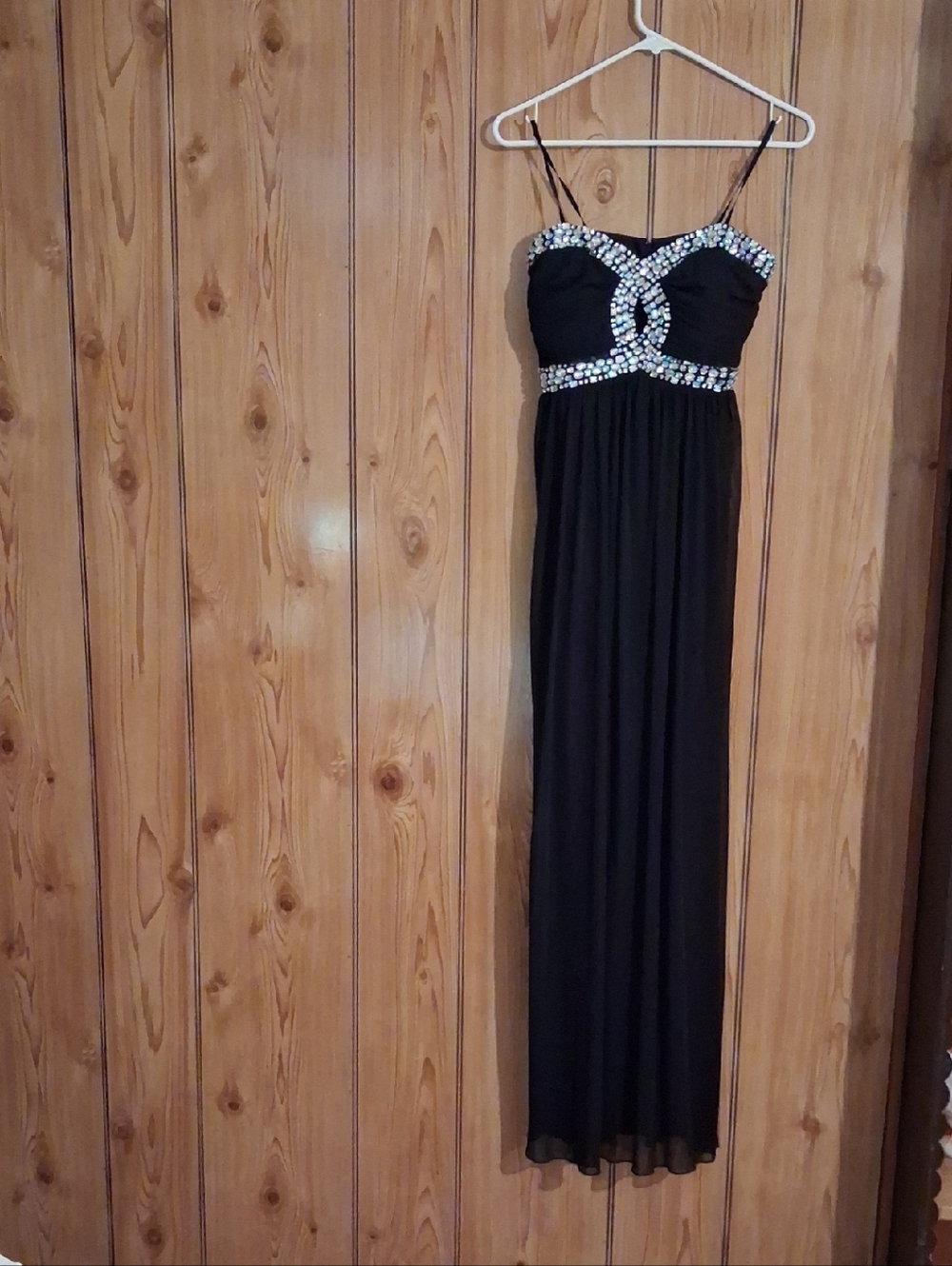 City Triangles Black Maxi Dress with Rhinestone Accents